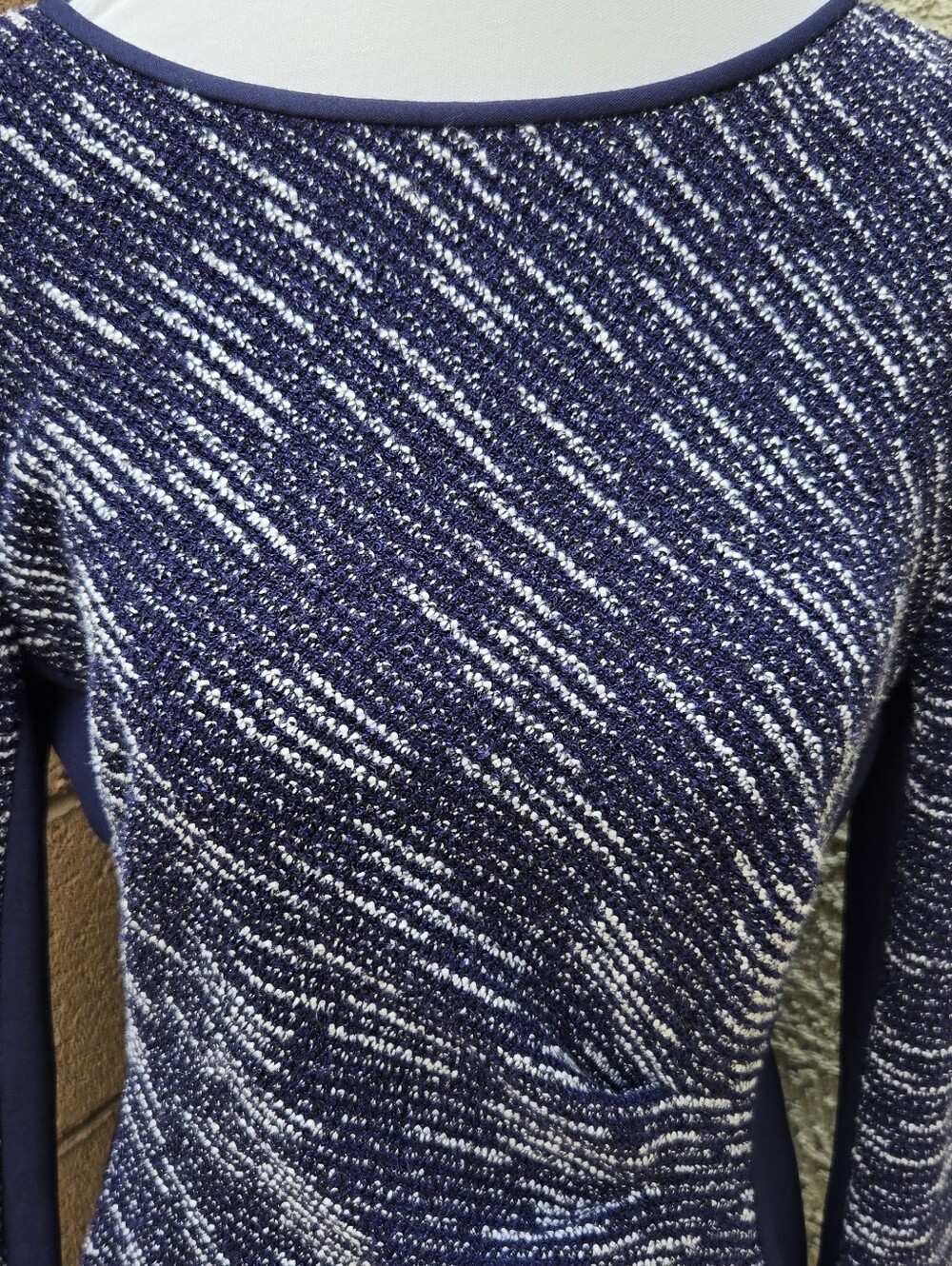 Lauren Ralph Lauren Navy & White Textured Knit Long-Sleeve Sheath Dress - Picture 2 of 9